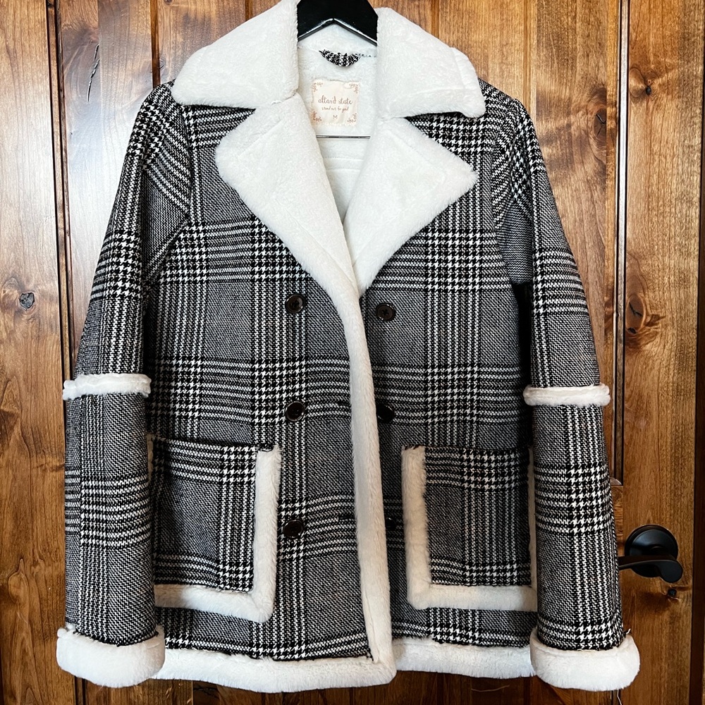 Altered State fur lined coast, plaid pattern. Size medium